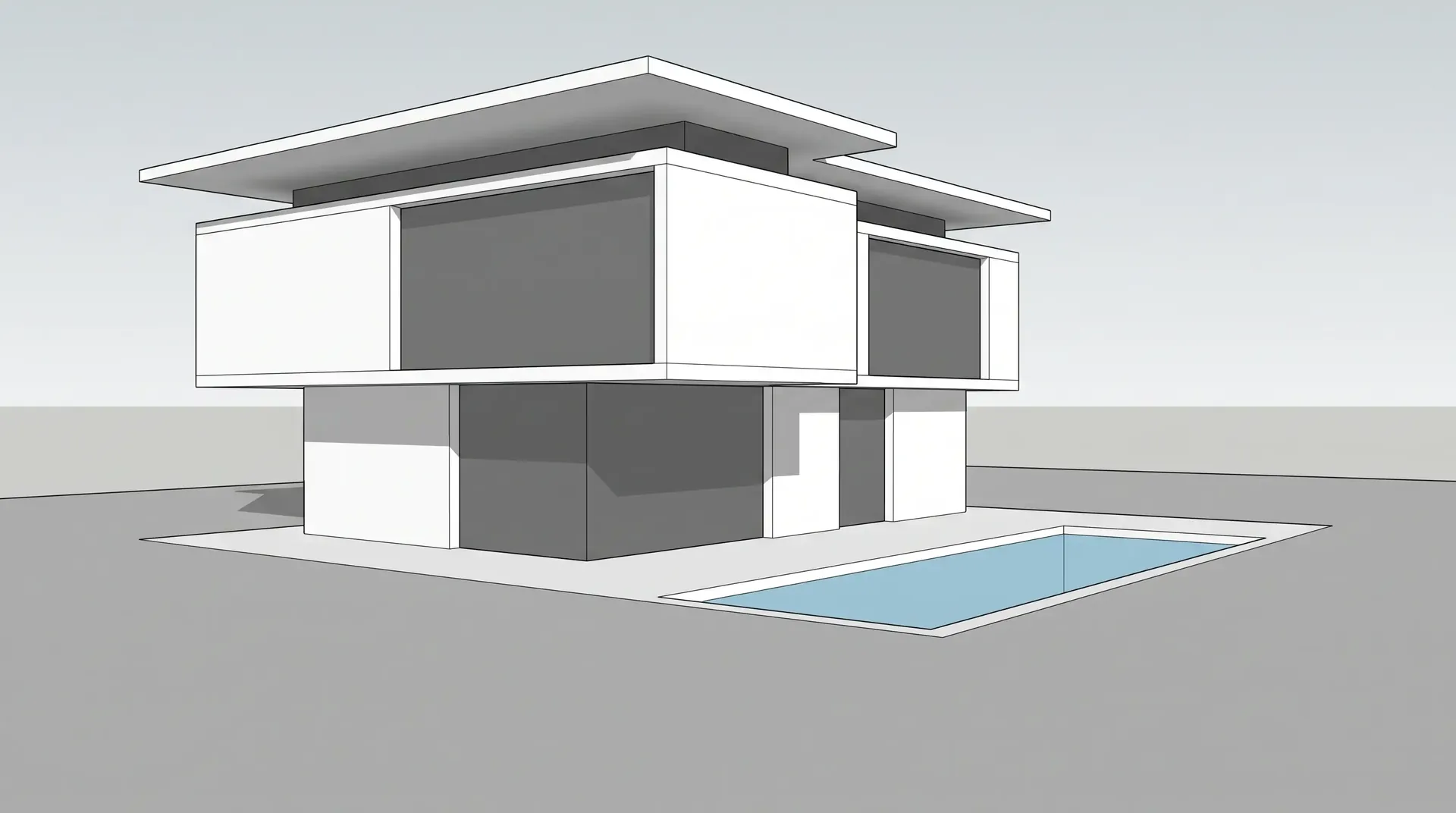 Modelo 3D de SketchUp sin texturas de una casa moderna de dos pisos